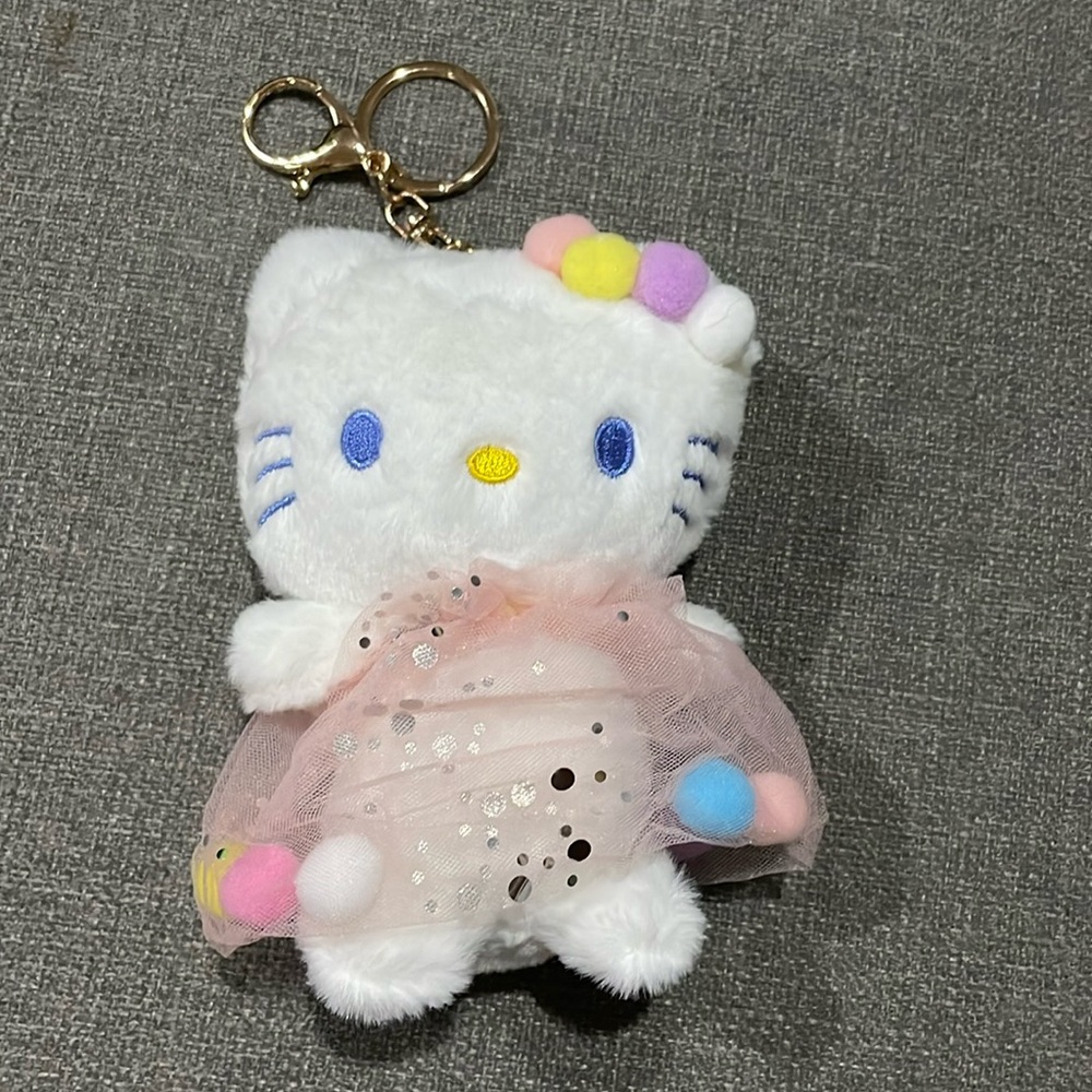 Hello Kitty with Puff balls and tulle Soft Pink Skirt Keychain/Purse Charms